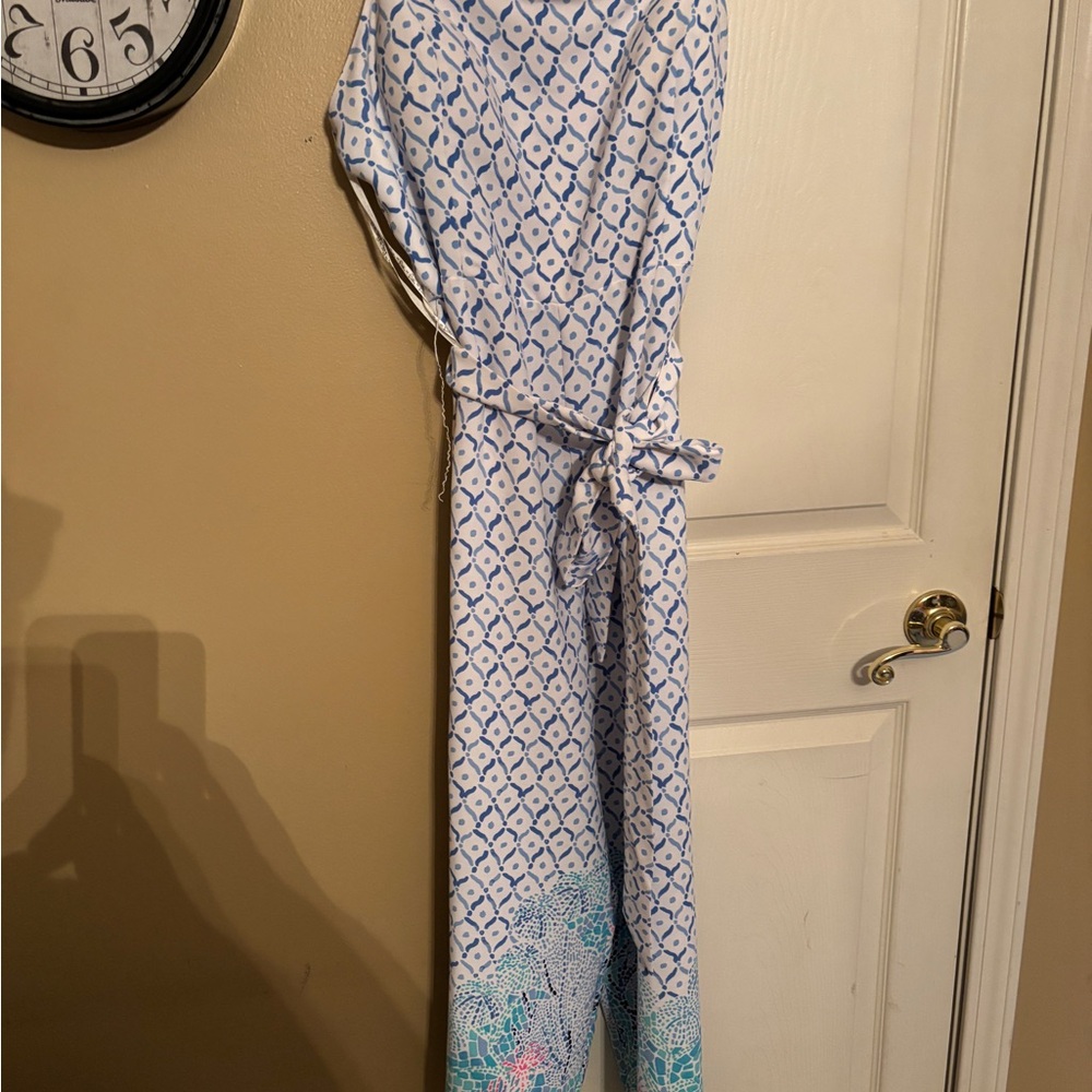 Lilly Pulitzer Blue and White wide leg jumpsuit size 16. Worn once.
